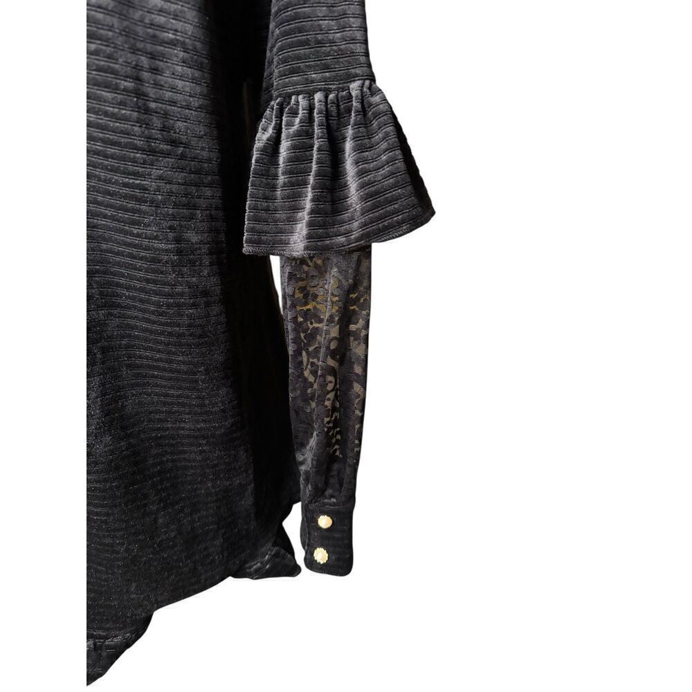 POL NEW Black Velvet Lace Victorian Style Top Small Ruffles Cosplay Whimsy Goth - Picture 7 of 9
